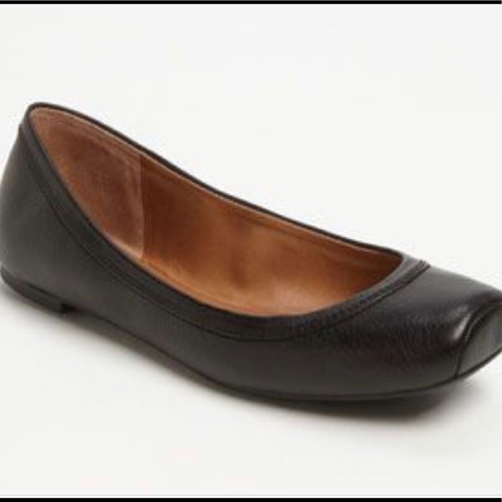 Lucky Brand Santana Flats Black Leather Square Toe